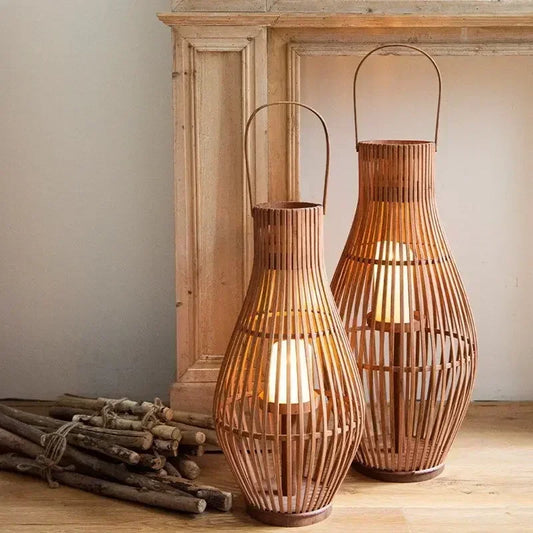 Decorbites™ Bambuslaternenkerzenhalter Vintage Nordischer Stil Holz Bodendekoration