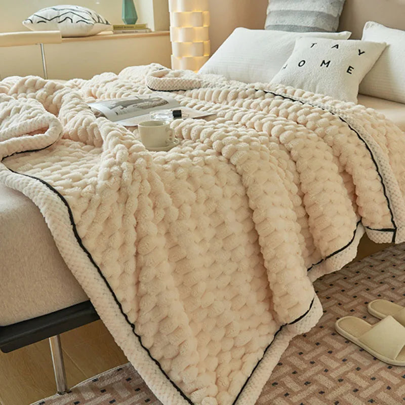 DecorBites™ Double-Layer Coral Fleece Blanket: Super Soft Queen King Quilt for Winter