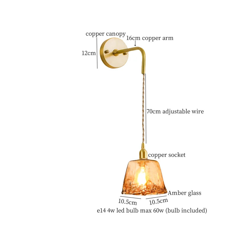 Decorbites™ Japanische Bernstein-Glas-LED-Wandleuchte Kupfer Vintage-Design
