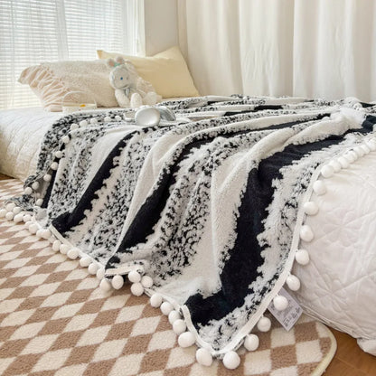 Decorbites™ Jacquard Flauschiger Ball-Spitzen-Decke | Doppelseitig Flauschig Warme Sofabezug
