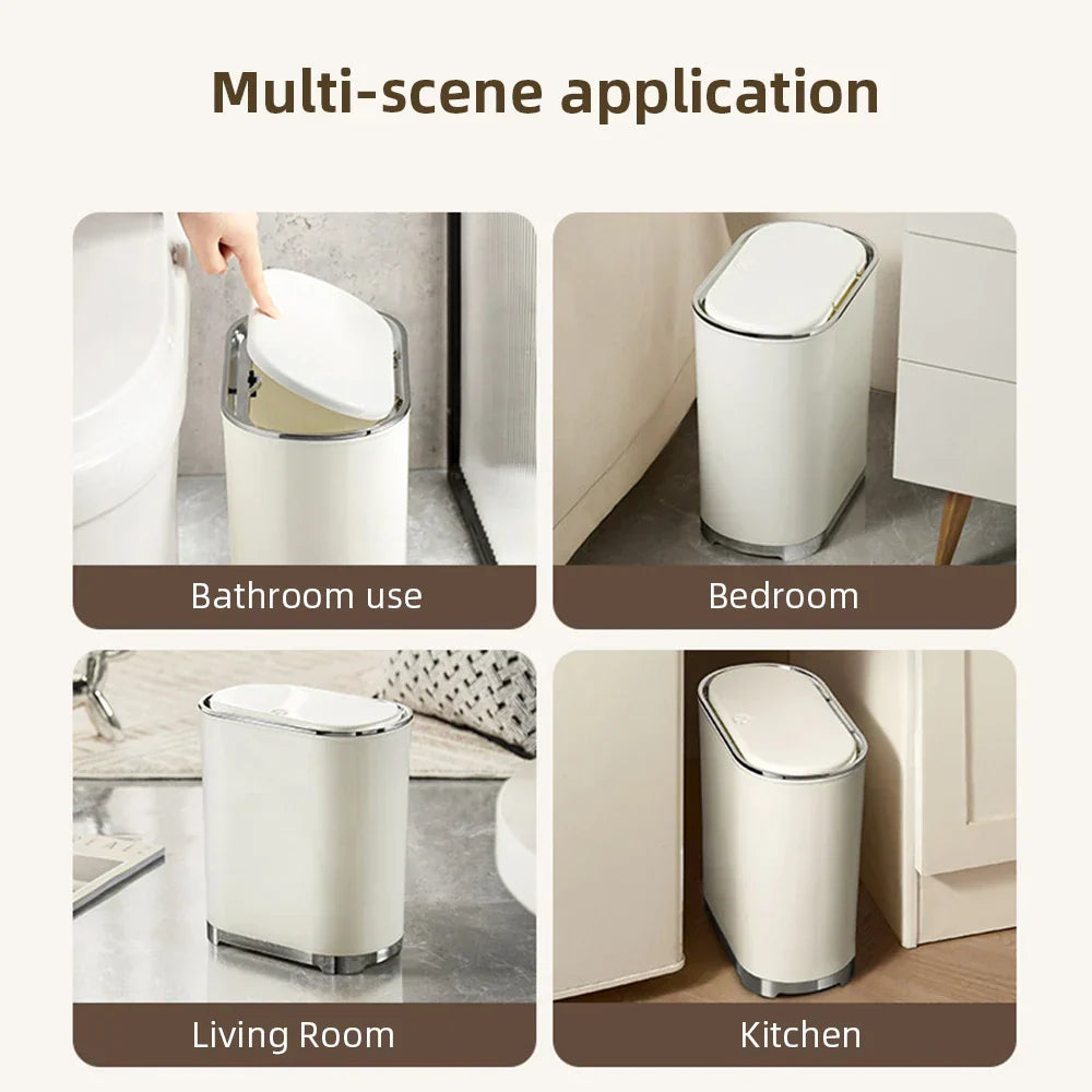 Decorbites™ Leichtluxus-Bad-Mülleimer mit Deckel für Küche, Wohnzimmer - Wasserdichter Schmaler Abfallbehälter