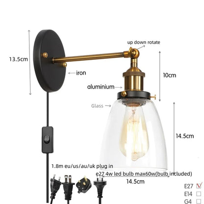 Decorbites™ LED-Wandleuchte mit Zugschalter Industrie-Stil Vintage-Schlafzimmerlampe
