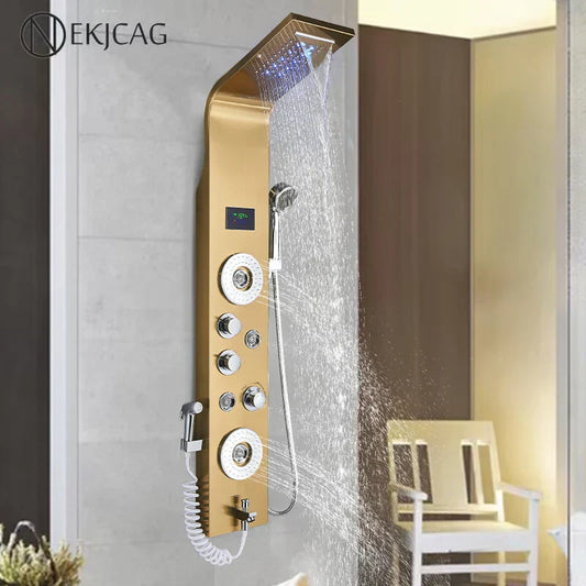 Decorbites™ LED-Blaulicht-Duschsystem mit Temperaturanzeige, Massage-Säule, Wasserfall-Regendusche