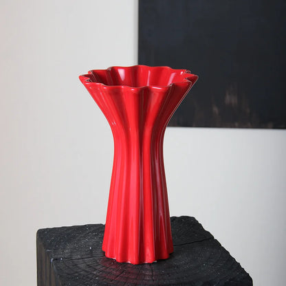 Decorbites™ Geometrisches Faltenmuster Keramikvase Rotes Blumenarrangement Terrarium Wohnraumausstattung