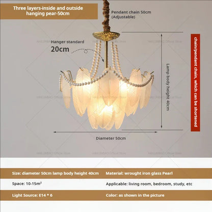 DecorBites™ Cream Wind Feather Pearl Crystal Chandelier for Luxury Living Room and Bedroom