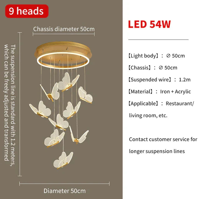 Decorbites™ Gold-LED-Schmetterlingsanhängerleuchten für Zuhause, Treppenhaus, Wohnzimmer, Schlafzimmer-Kronleuchter