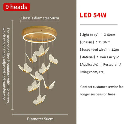 Decorbites™ Gold-LED-Schmetterlingsanhängerleuchten für Zuhause, Treppenhaus, Wohnzimmer, Schlafzimmer-Kronleuchter