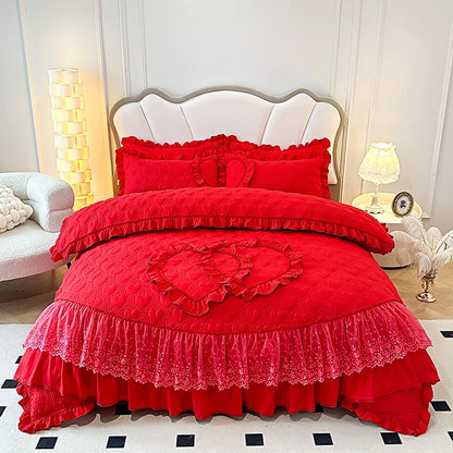 Decorbites™ Koreanische Prinzessin-Stil-Bettwäsche-Set mit Spitzenvolants und Liebesthema