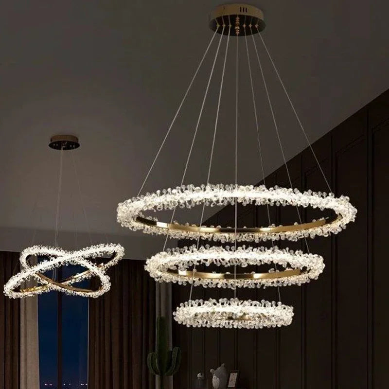 Decorbites™ Golden Round Crystal Chandelier | Nordischer Luxus-LED-Halo-Lüster für das Wohnzimmer