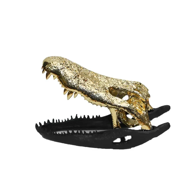 Metallic Crocodile Skull Decor