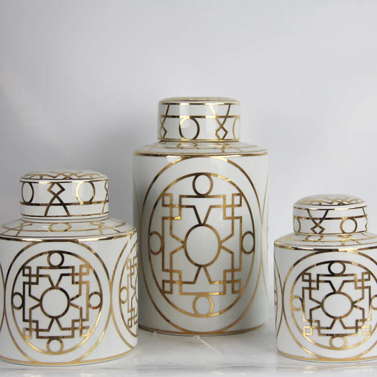 DecorBites™ Gold Grain Ceramic Cylinder Storage Jar Vintage Vase Tissue Box Ornaments