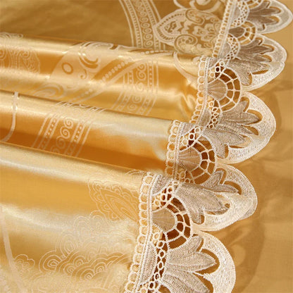 Decorbites™ Golden Jacquard-Baumwoll-Spitzen-Bettwäsche-Set – Seidig weiche Daunendecke, Spannbettlaken, Kissenbezug
