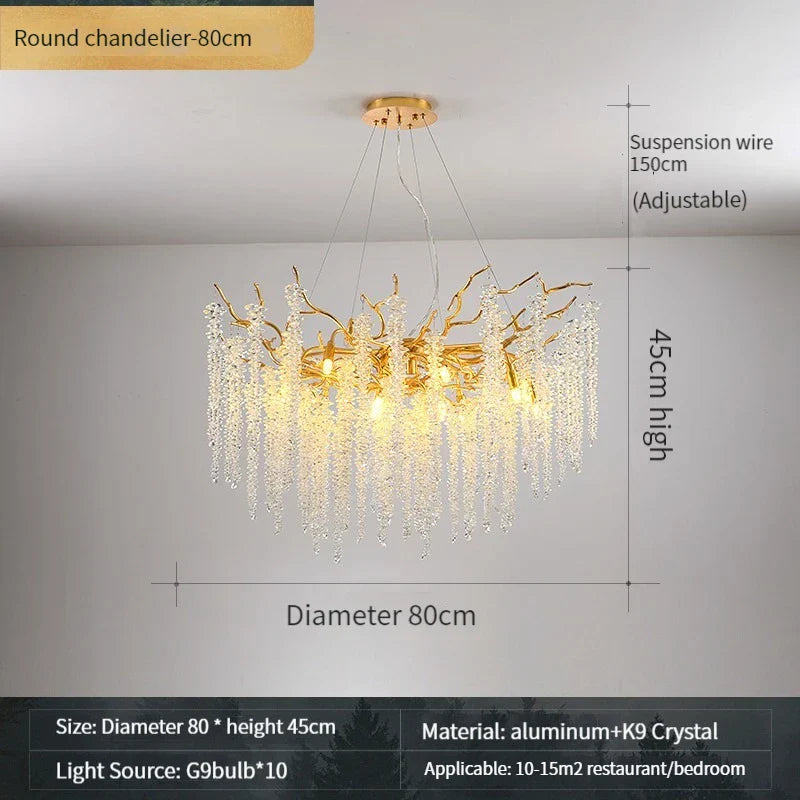 Gold Crystal Branch Chandelier Silver Body D100cm