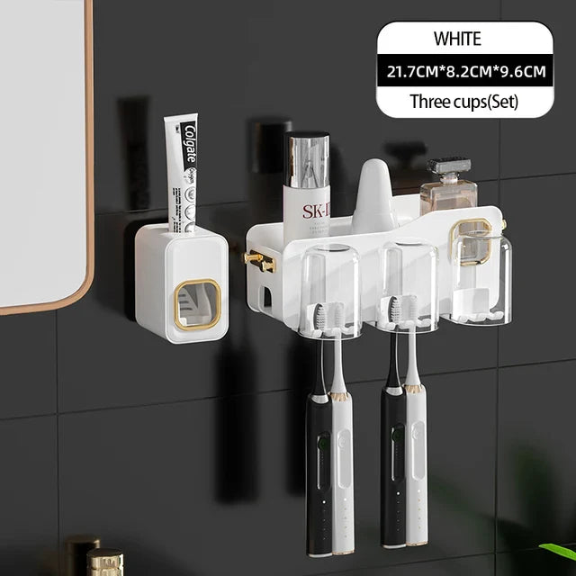 Decorbites™ Umgekehrtes Zahnbürstenhalter mit automatischer Zahnpasta-Presser & Make-up-Aufbewahrungsregal
