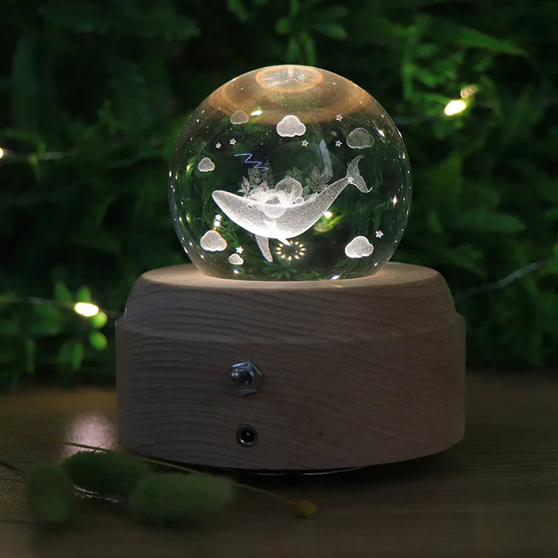 DecorBites™ Crystal Ball Music Box: Rotating Light Projection, Birthday & Valentine's Day Gift