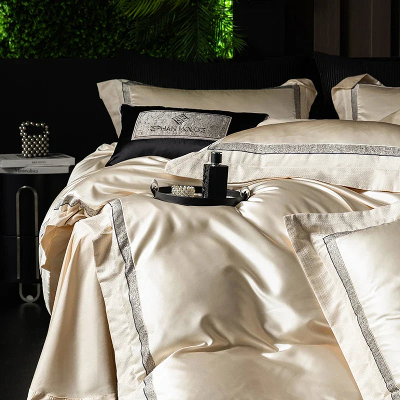 Decorbites™ Luxus-Champagner-Bettwäsche-Set aus seidenweicher ägyptischer Baumwolle - Queen- und King-Größen