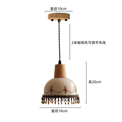 DecorBites™ Brown Wood LED Pendant Light - Nordic Modern White Ceramic Hanging Lamp