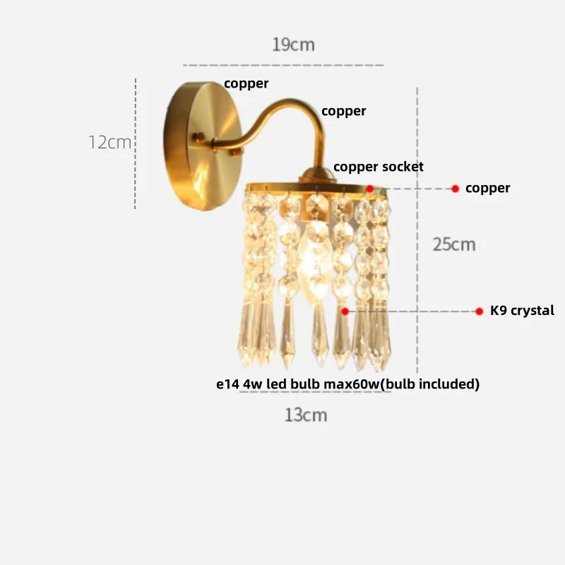 DecorBites™ Crystal Glass LED Wall Light with Pull Chain Switch, Nordic Modern Design