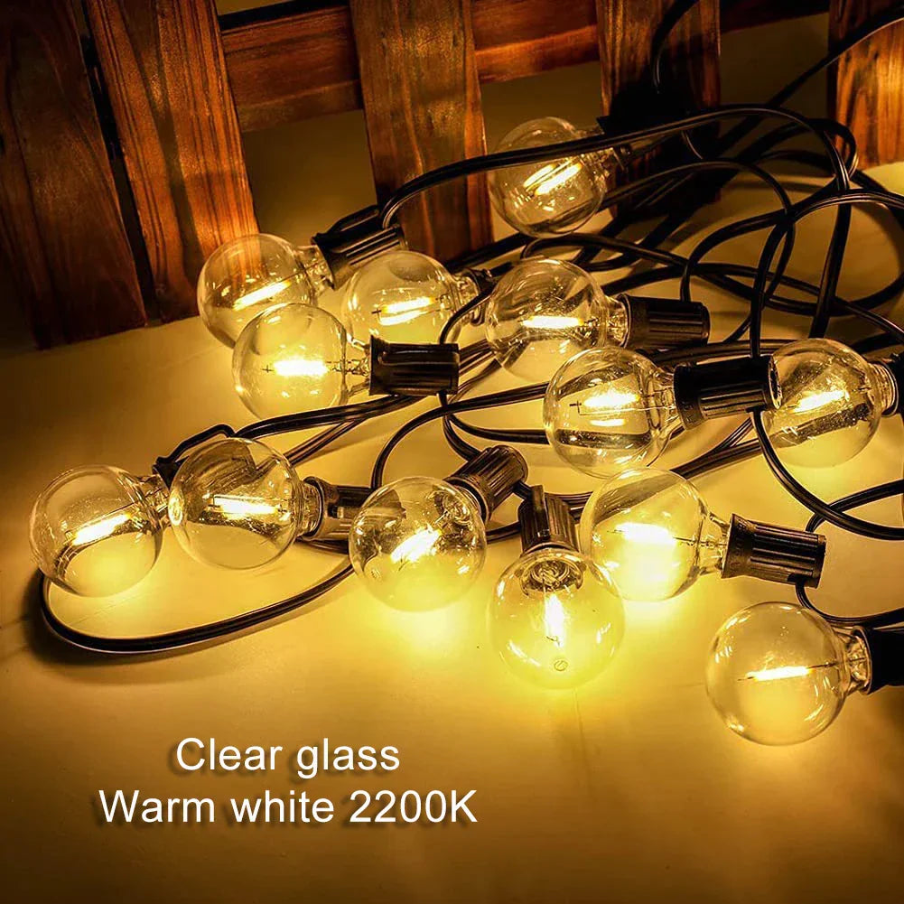 DecorBites™ 25PCS G40 LED String Lights Bulb E12 Screw Warm White 2200K Amber Glass