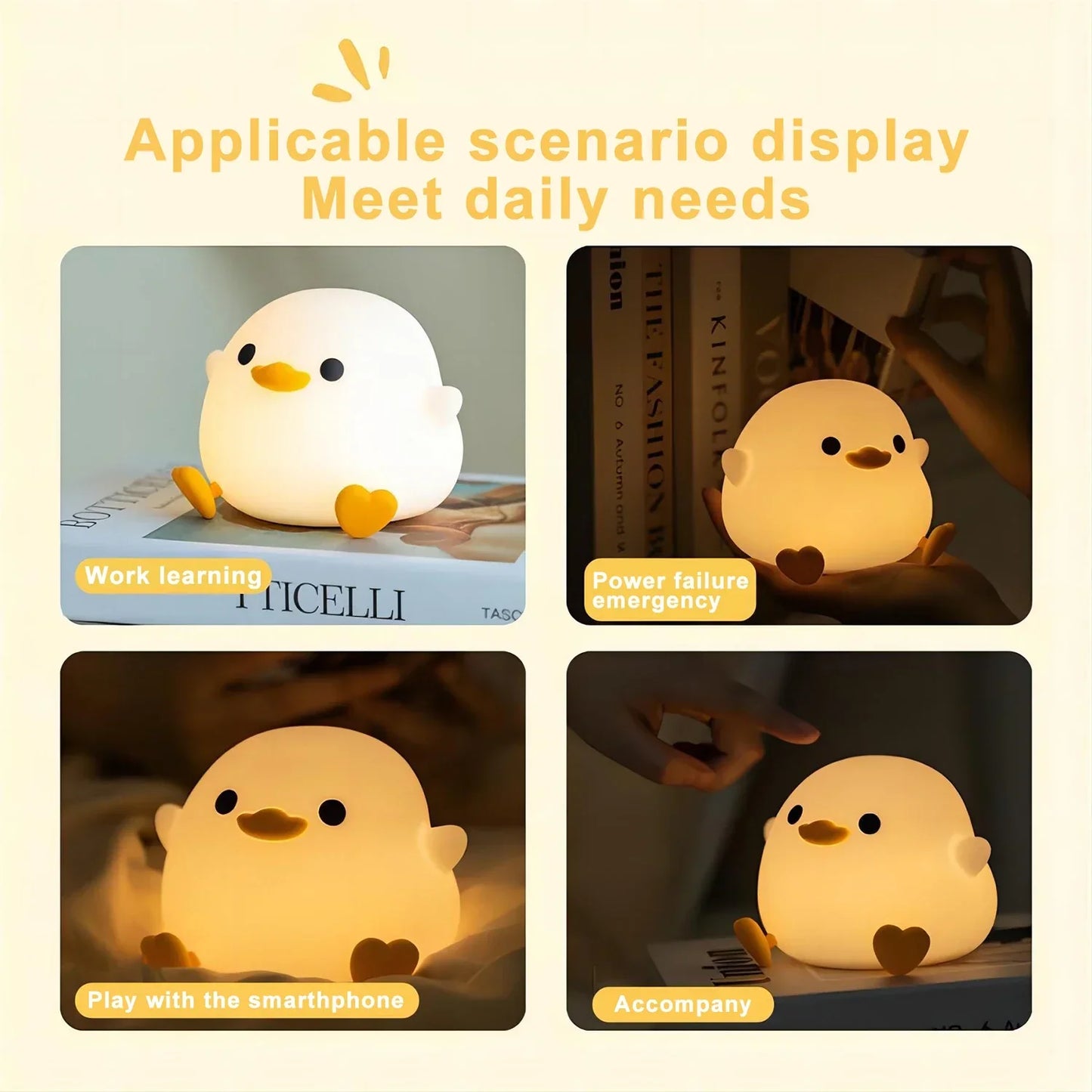 DecorBites™ Duck Silicone Night Light with Timer, Rechargeable USB, Dimming Touch Lamp