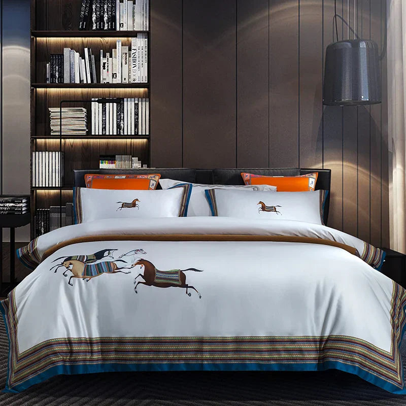 Decorbites™ Galoppierendes Pferd Luxus-Bettwäsche-Set 1400TC Ägyptische Baumwolle Daunenbettbezug Laken Kissenbezüge