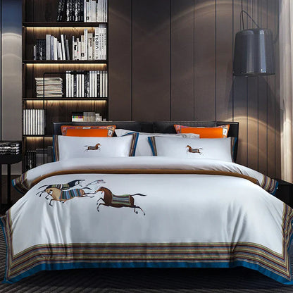 Decorbites™ Galoppierendes Pferd Luxus-Bettwäsche-Set 1400TC Ägyptische Baumwolle Daunenbettbezug Laken Kissenbezüge