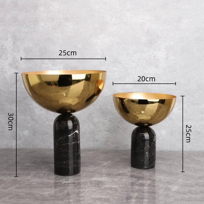 Decorbites™ Goldene Frucht-Schale Metall-Handwerkskunst mit Marmor-Basis Aufbewahrungsbehälter-Tablett