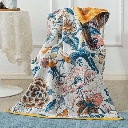 Decorbites™ Baumwoll-Gaze-Pfau-Badhandtuch - Weich, hautfreundlich, schnell trocknend - 90x180 cm