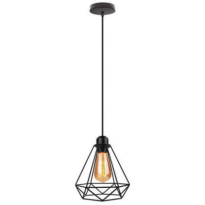 Vintage Black Metal Wire Cage Pendant Light