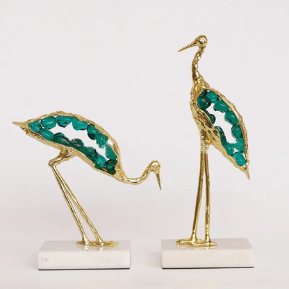 DecorBites™ Crystal Crane Sculpture: Green Gem Bird Figurine for Home Decor