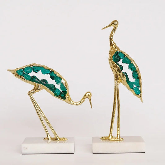 DecorBites™ Crystal Crane Sculpture: Green Gem Bird Figurine for Home Decor