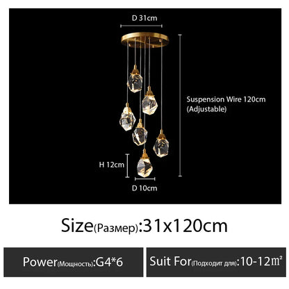 DecorBites™ Diamond Crystal Chandelier Staircase LED Golden Large Living Room Hall Lighting