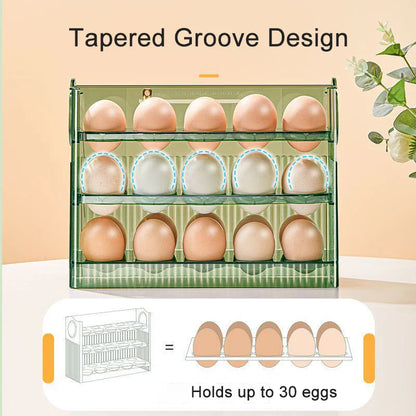 DecorBites™ 30-Grid Egg Holder Dispenser for Refrigerator: Large Capacity Auto-Flip Container