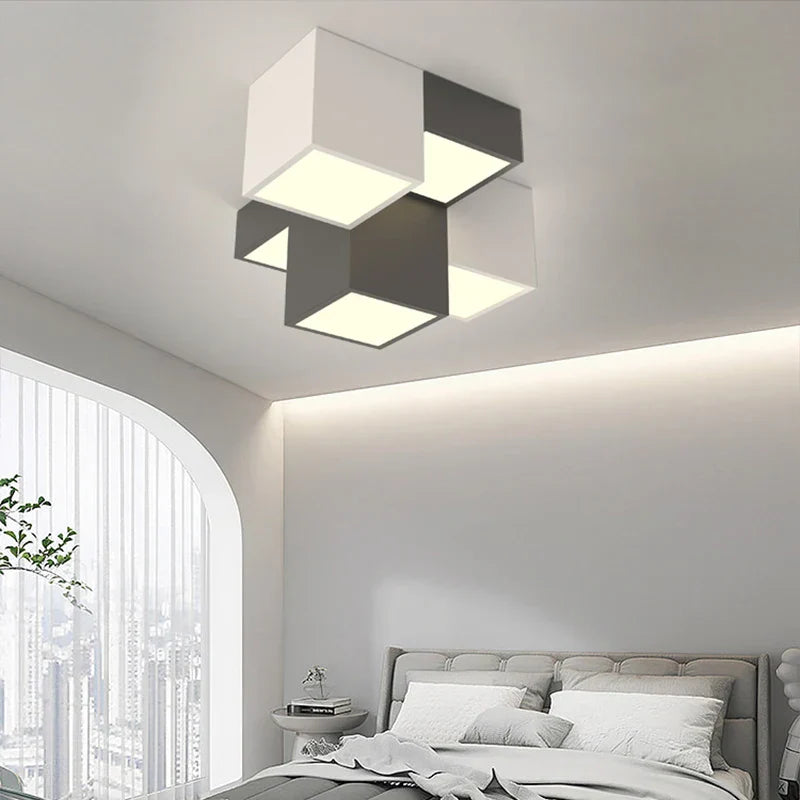 DecorBites™ Geometric LED Ceiling Light for Modern Bedroom, Study Room - Black/White Luxe Design