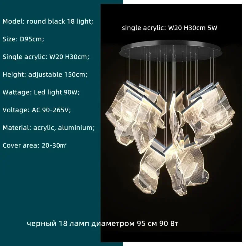 Decorbites™ Acryl-Blätter-Kronleuchter LED-Leuchte dimmbar Luxus-Pendant für die Hausdekoration