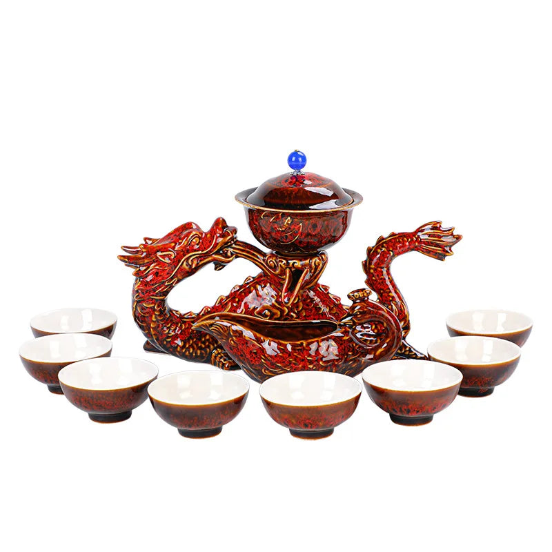 DecorBites™ Dragon Kung Fu Tea Set: High-End Bone China Teapot & Cup, Automatic, Holiday Gift