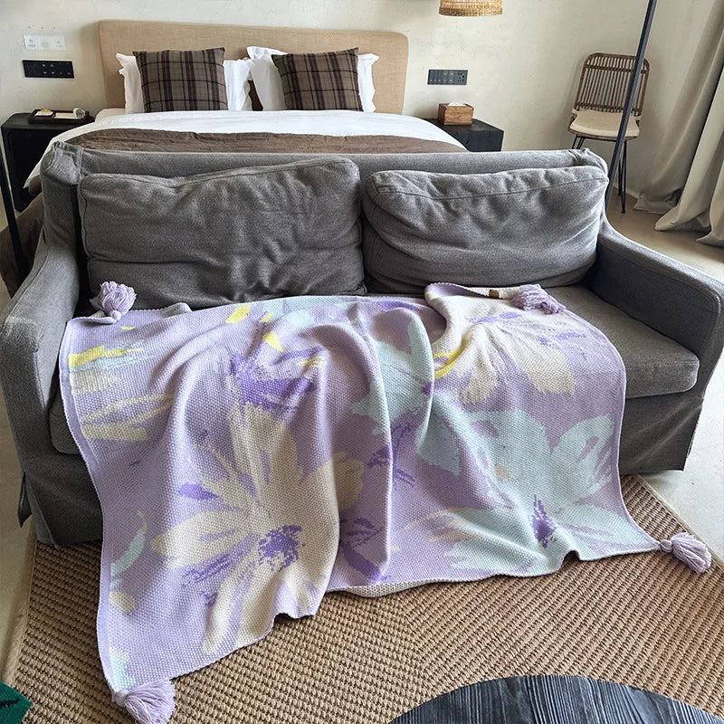 DecorBites™ Cozy Knit Blanket: Purple Multifunctional Sofa Cover for Living Room, Office, and Nap Time