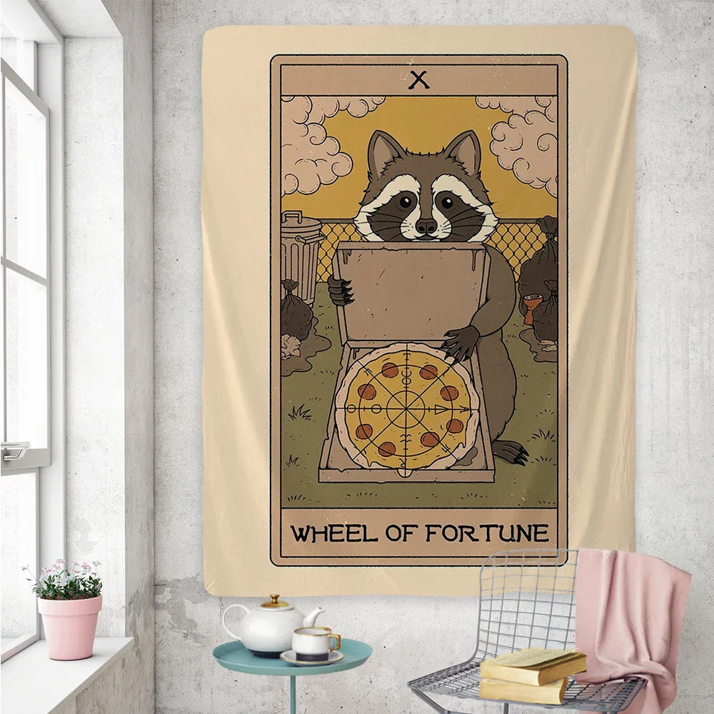 DecorBites™ Cute Raccoon Tarot Card Tapestries: Boho Mystery Art for Hippie Home Decor