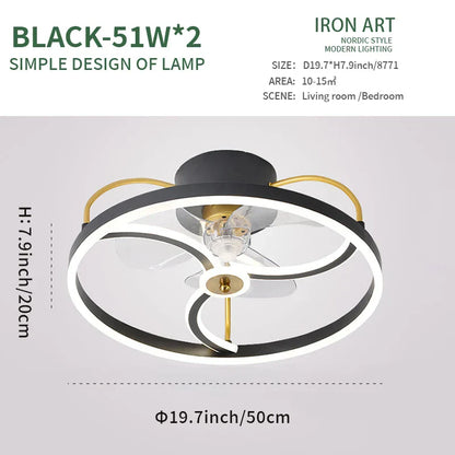 DecorBites™ LED Ceiling Fan with Remote Control, Modern Silent Lighting Fixture for Bedroom and Dining Room