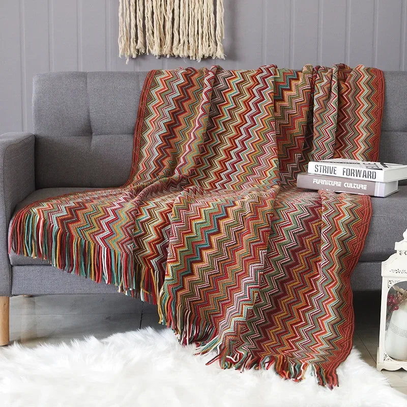 Striped Knit Sofa Blanket