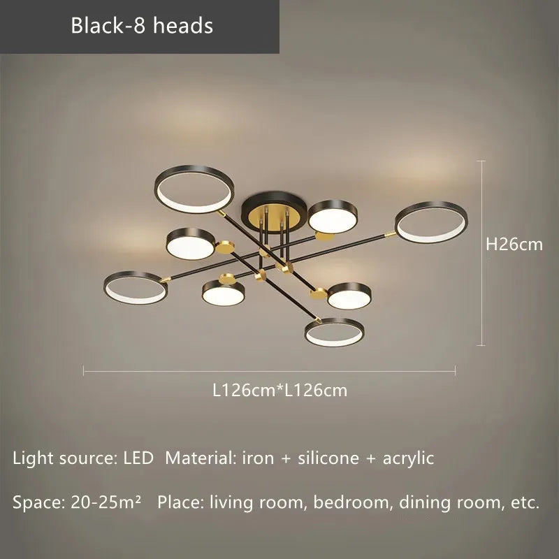 Gold 6-Head LED Ceiling Lamp With Remote