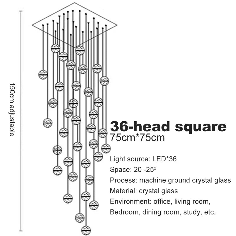 DecorBites™ Crystal Ball Chandelier Pendant Light for Staircase Hallway Bar Décor