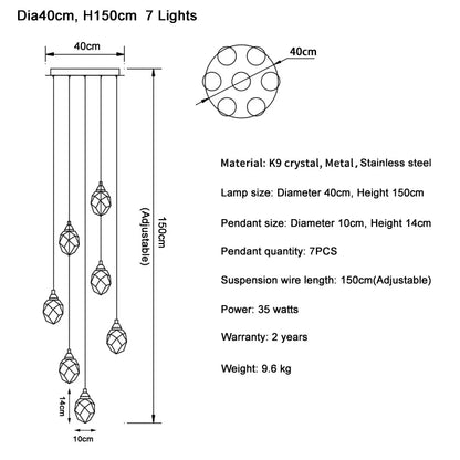 DecorBites™ Diamond Crystal Ball Chandelier LED Hanging Lamp Gold Fixture