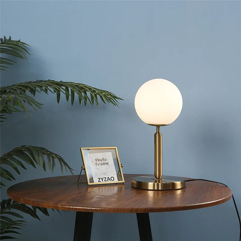 DecorBites™ Glass Ball Table Lamp for Bedroom, LED Desk Light with E27 Bulb