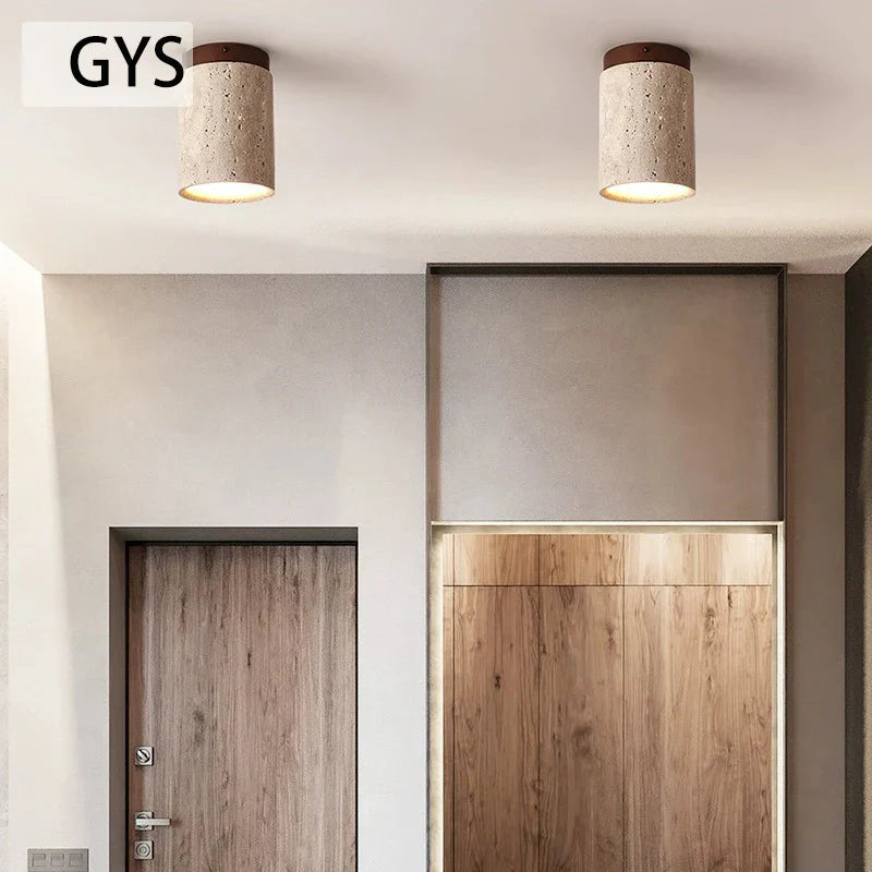 Decorbites™ Japanischer Stil Stein-Holz Rund-Deckenleuchte für Wohnzimmer und Flur