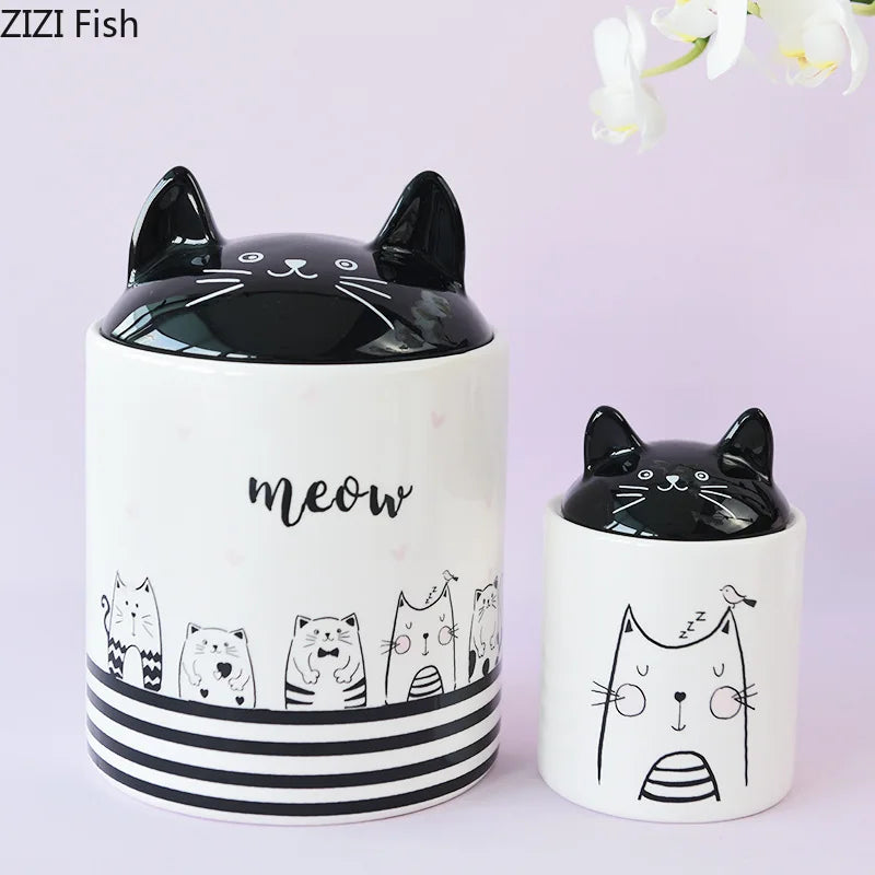 Decorbites™ Schwarze Katze Keramik-Schmuckdose Kosmetikdose Duftgefäß Bonbon-Dosen