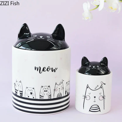 Decorbites™ Schwarze Katze Keramik-Schmuckdose Kosmetikdose Duftgefäß Bonbon-Dosen