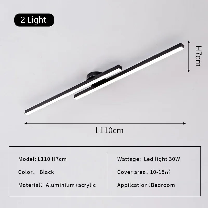 Black LED Ceiling Lamp 8-Light L120cm Remote