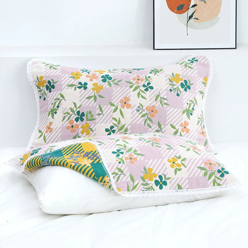 Decorbites™ Kissenhandtuch mit Spitzenbesatz - Doppelseitig Garngefärbter Jacquard - 52*75 CM - Fünfschichtige Baumwollgaze