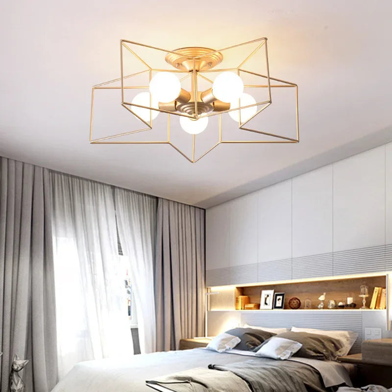 DecorBites™ Creative Star LED Ceiling Chandelier - Brushed Antique Gold Living Bedroom Lamp